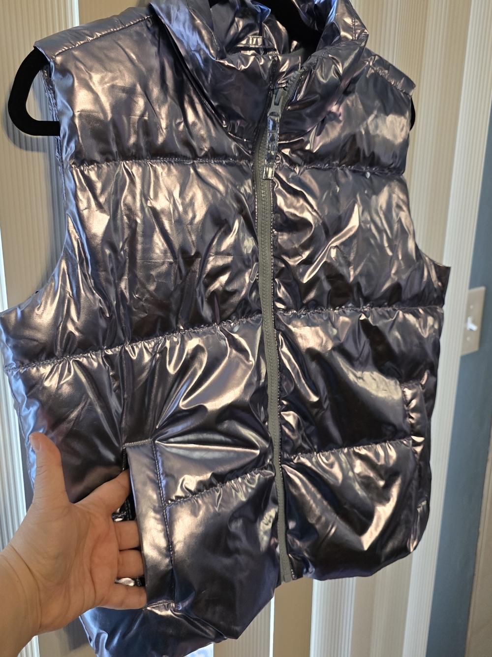 Old Navy Shiny Metallic Purple Puffer Vest - EUC